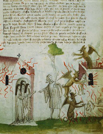Ludovic Meets the Four Witches. From Life of Ludovic of France at the Purgatory of Saint Patrick 14th 