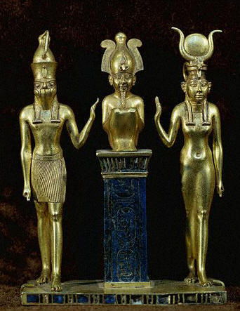 Trinity of Osorkon II, Osiris Flanked by Isis and Horus ca. 945-715 B.C.