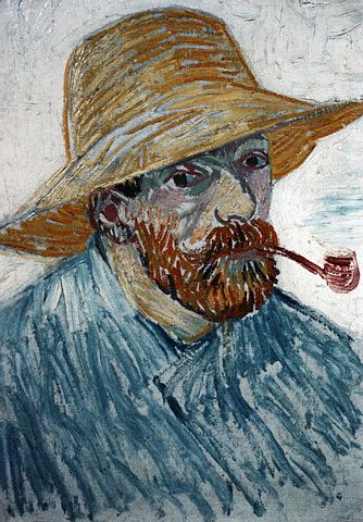 Self-Portrait with Straw Hat and Pipe by Vincent van Gogh 1887