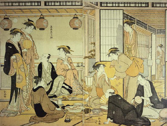 Young Men Entertained by Courtesans on a Veranda in Shinagawa by Torii Kiyonaga 18th 