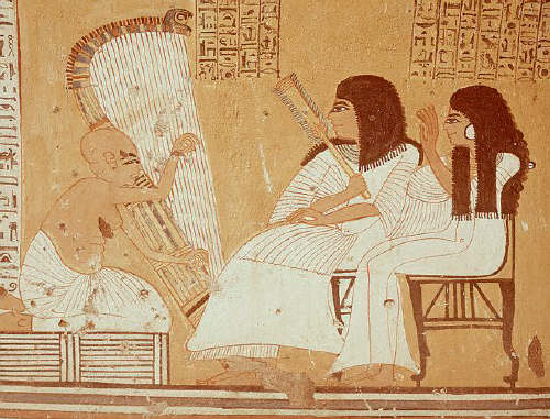 Egyptian Mural Painting Depicting a Harpist . 1184-1147 ..