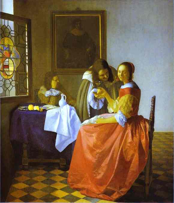 Jan Vermeer. Woman and Two Man. c.1659-1660