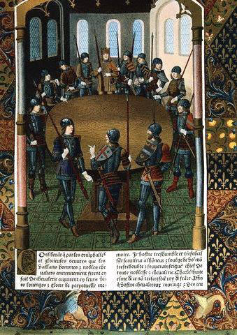 15th-Century French Gothic Miniature Painting Depicting the Knights of the Round Table