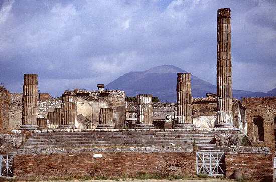 Forum of Pompeii. Temple of Jupiter Against Mount Vesuvius
