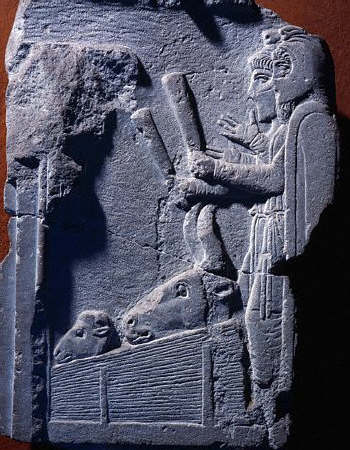 Votive Stele With two Shepherds Playing the Sistrum 5th c BC