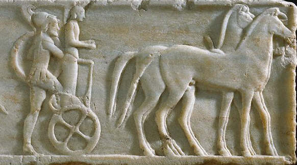 Ancient Greek Warrior Boarding His Chariot ca. 490 B.C.