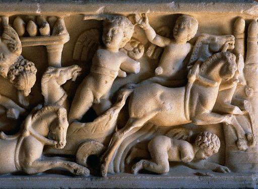Roman Sarcophagus Relief with Chariot Scene