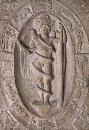 Roman Relief Sculpture of Martyred Divinity Surrounded by Signs of the Zodiac