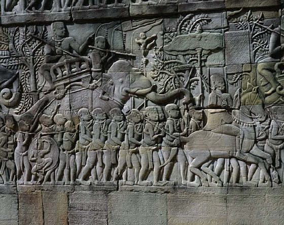 Elephants and Warriors on Bayon Temple at Angkor Thom